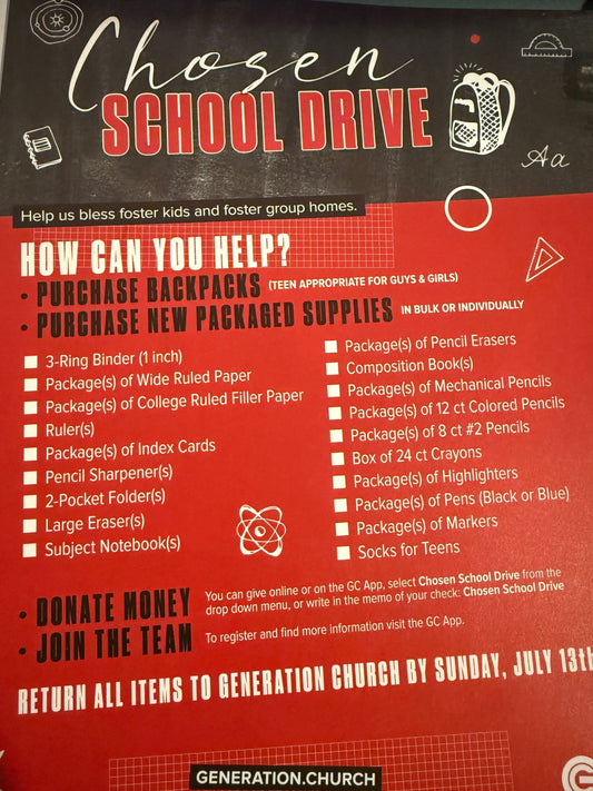 Chosen - School Drive! Do you have these items to spare?